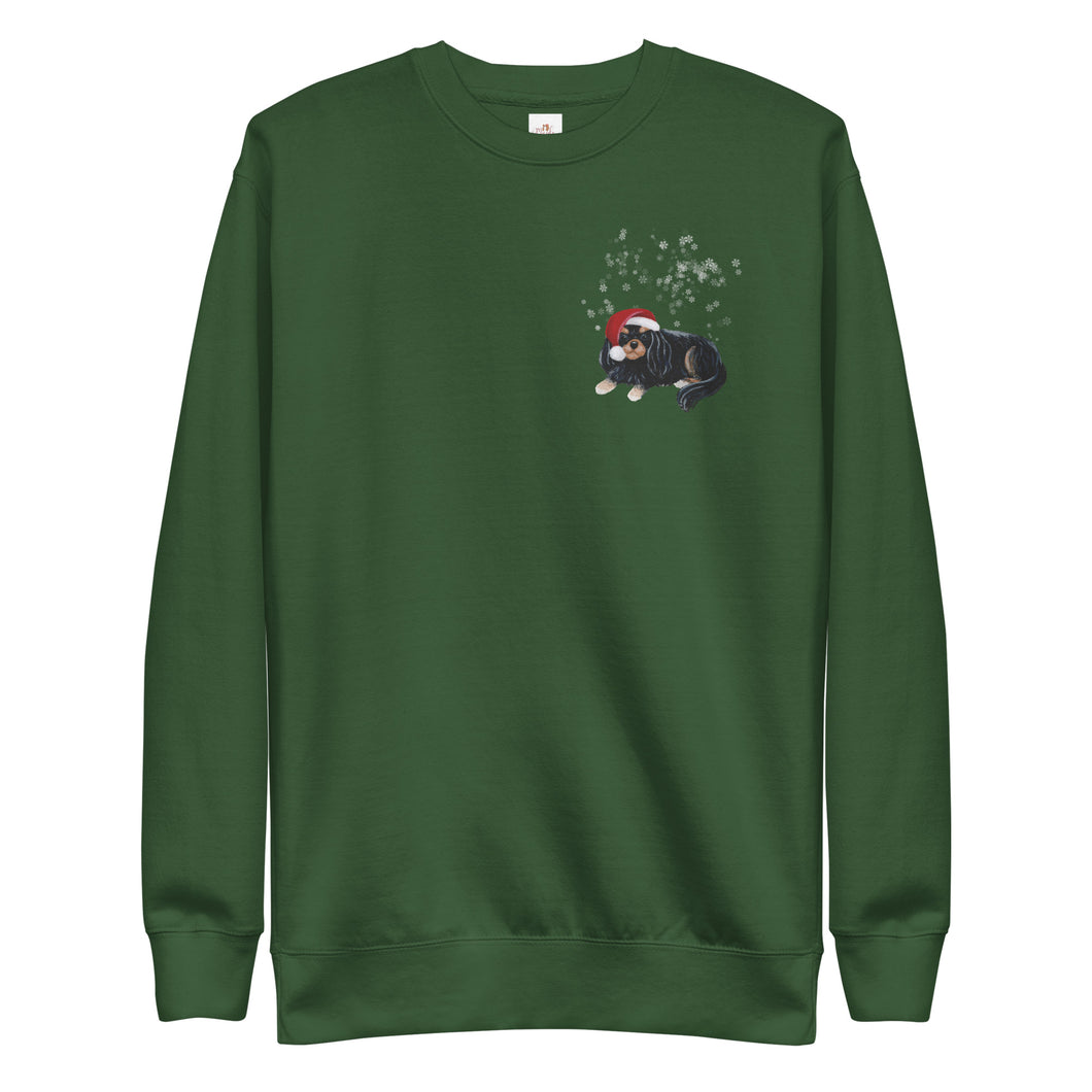 Unisex Premium Sweatshirt - Black & Tan Cavalier King Charles Spaniel Santa Hat